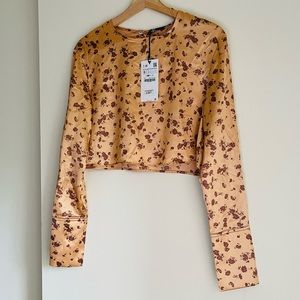 ZARA Long Sleeve Cropped Flower Print Women Shirt Size XS